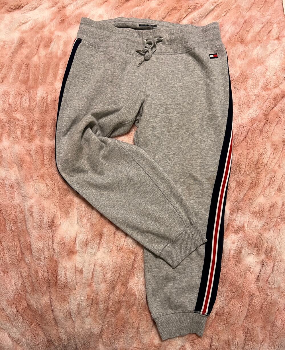 Tommy Hilfiger Sport Women's Large Gray Jogger Sweatpants Logo Tape Stripe